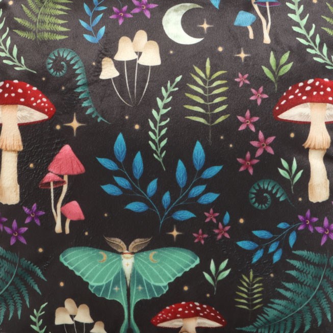 Dark Forest Mushroom & Moth Cushion – Square