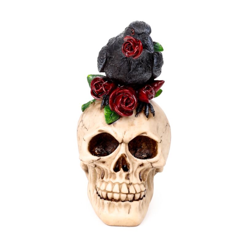 Skull With Raven & Red Roses