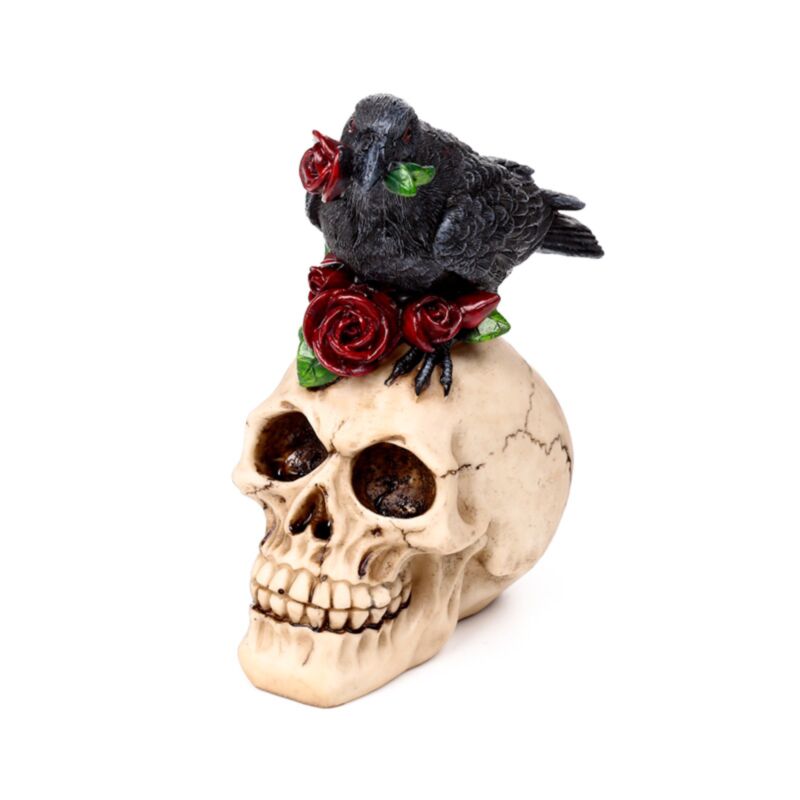 Skull With Raven & Red Roses