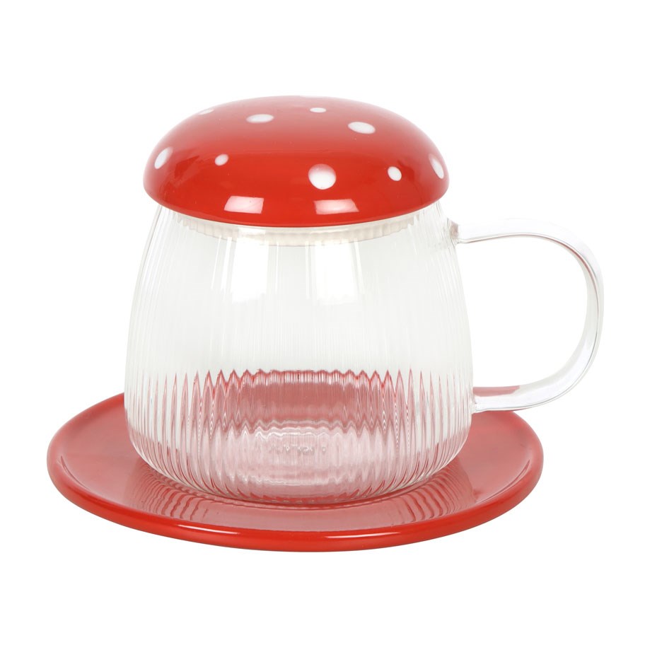 Toadstool Mushroom Glass Mug and Saucer
