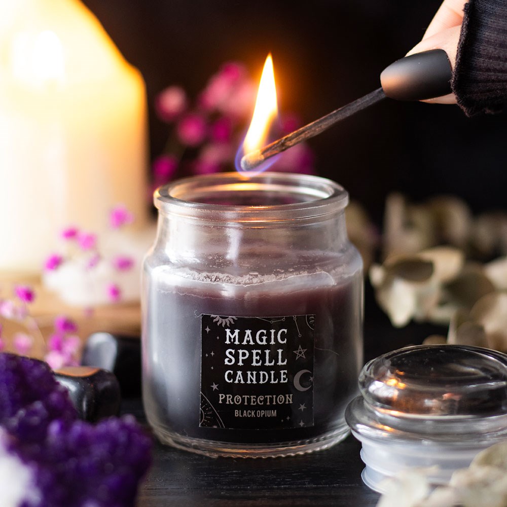 Protection Black Opium Spell Candle In Glass Jar