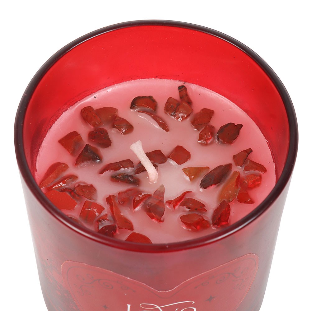 Love Potion Raspberry Scented Glass Candle With Jasper Chips And Cork Lid