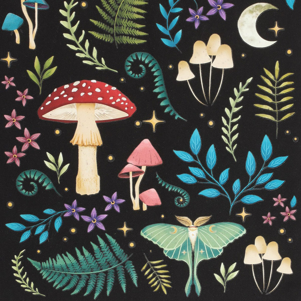 Dark Forest Mushroom & Moth Tote Bag