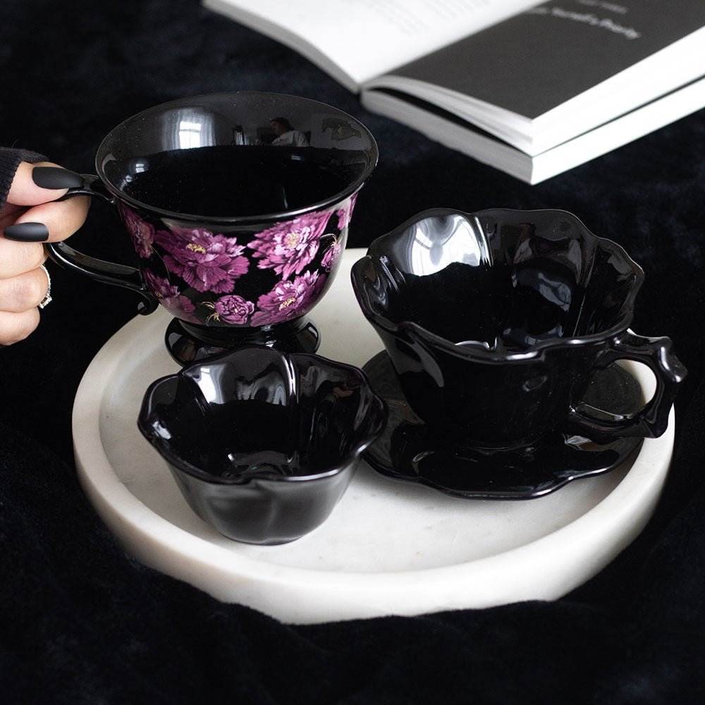 Dark Romance Floral Print Teacup | Gothic Rose | 320ml