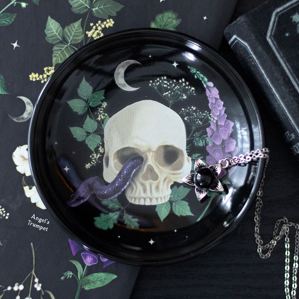 Venom & Vines Skull With Snake Ceramic Trinket Dish